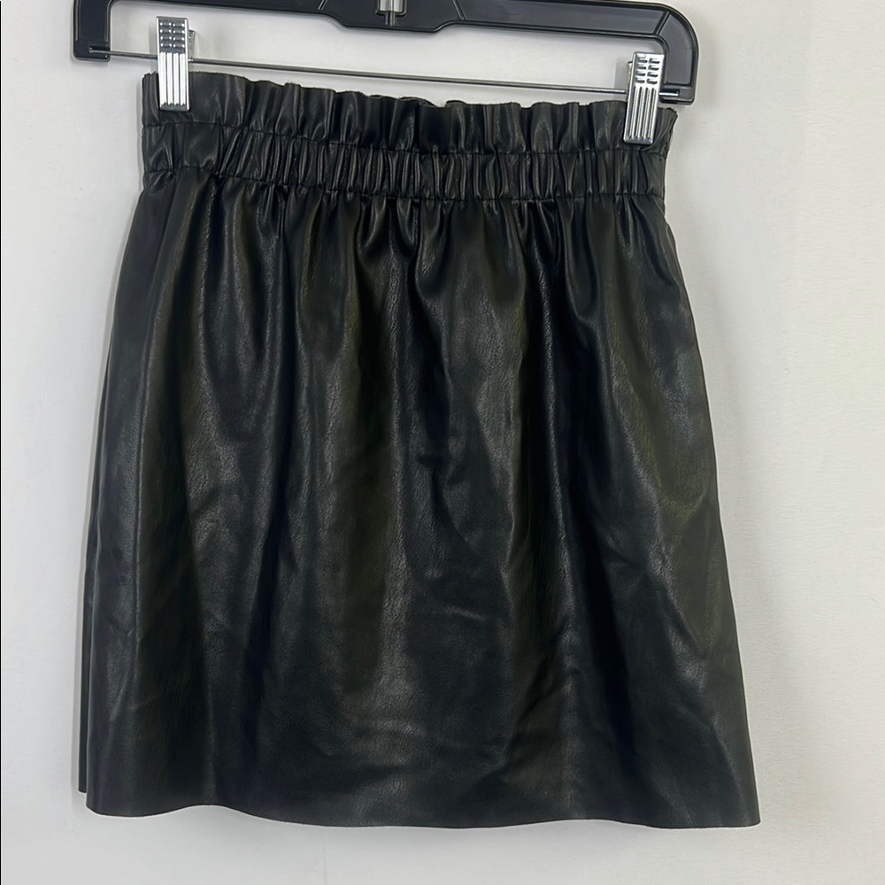 Black pleather elastic waist pocket Skirt mini skirt